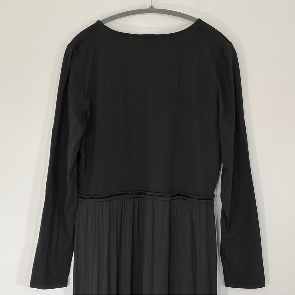 NWT J Crew long sleeve black midi maxi dress cotton satin scoop neck mixed media - Picture 7 of 12